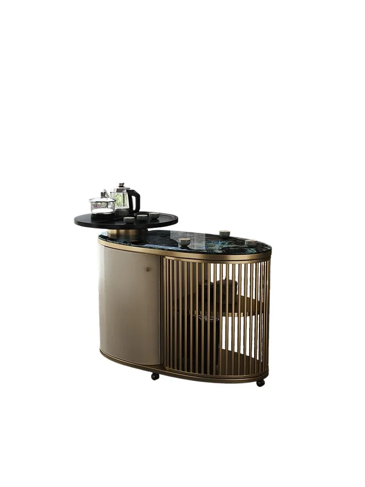 Removable tea table, tea home, high-end natural marble  cabinet, balcony, small  cart