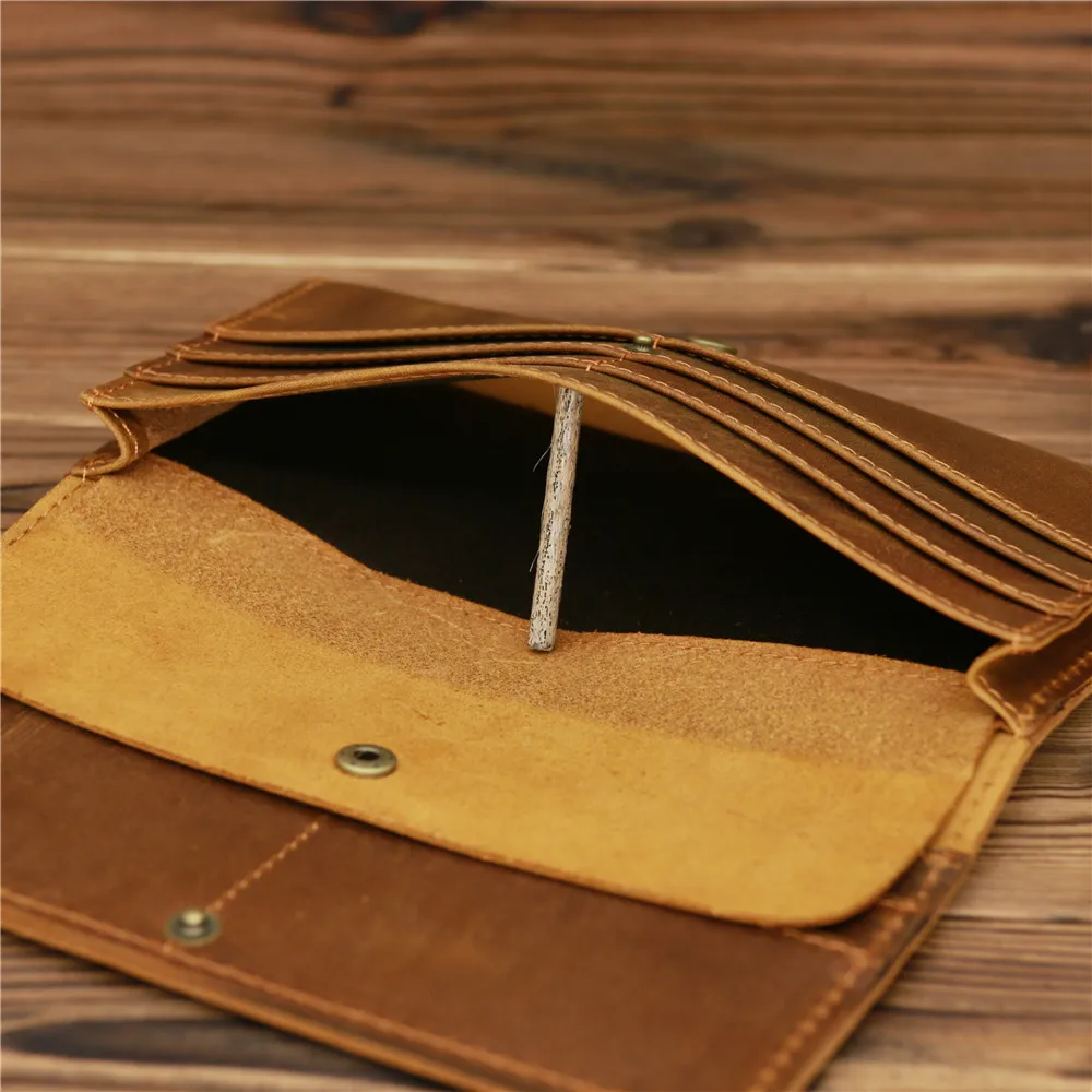 358 Retro Crazy Horse Leather Men's Long Wallet Multi Functional Hand in Hand Bag with Multiple Card Spaces