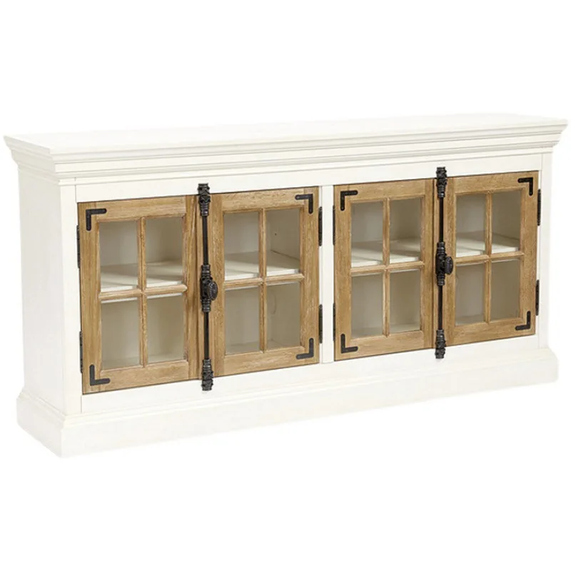 American retro solid wood floor-to-ceiling bookcase household glass door dust-proof locker contrasting design against the wall