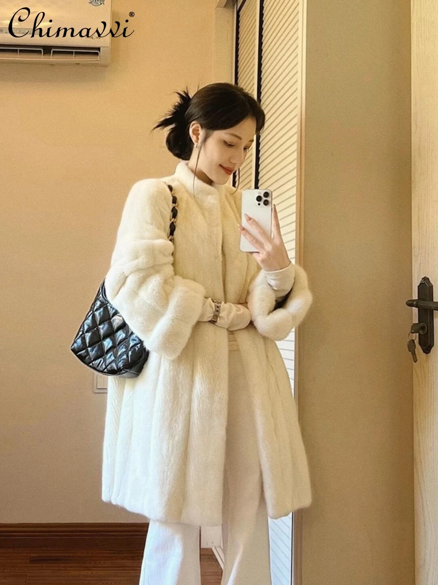 

Imitation Mink Fur Fur Coat Women Winter High-end Fashion Loose Warm Long-sleeved Elegant Mid-length Female Fur Integrated Coat
