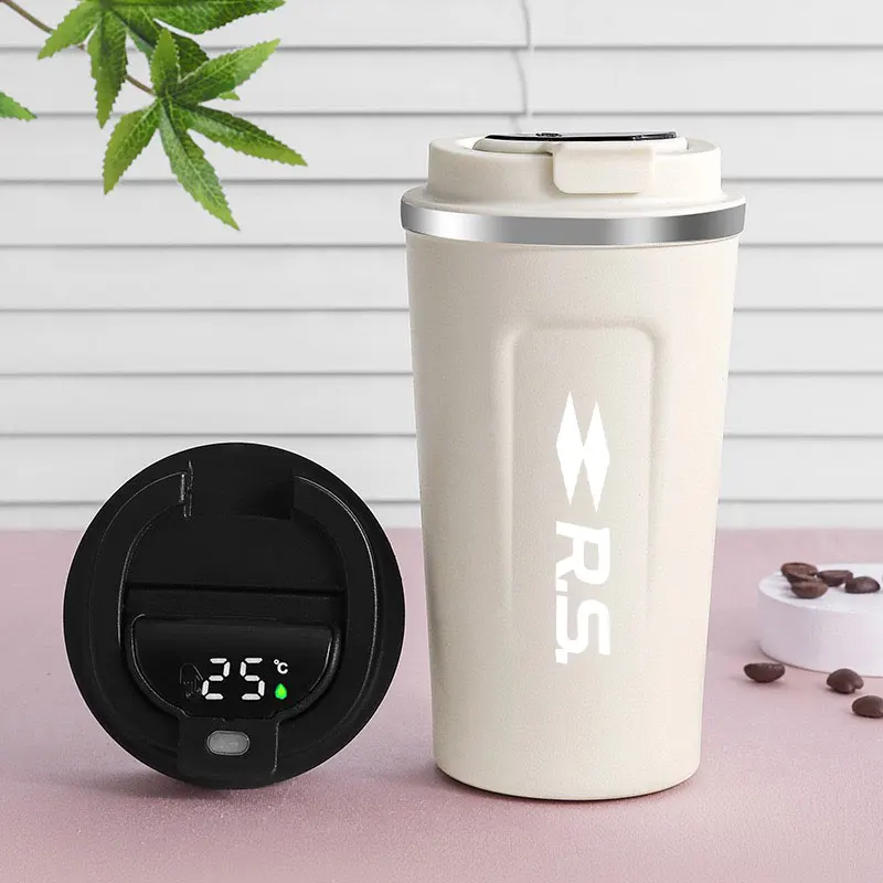 Car Stainless Steel Temperature Display Coffee Cup Thermal Mugs For Renault RS Line Clio Megane Scenic laguna Logan Koleos