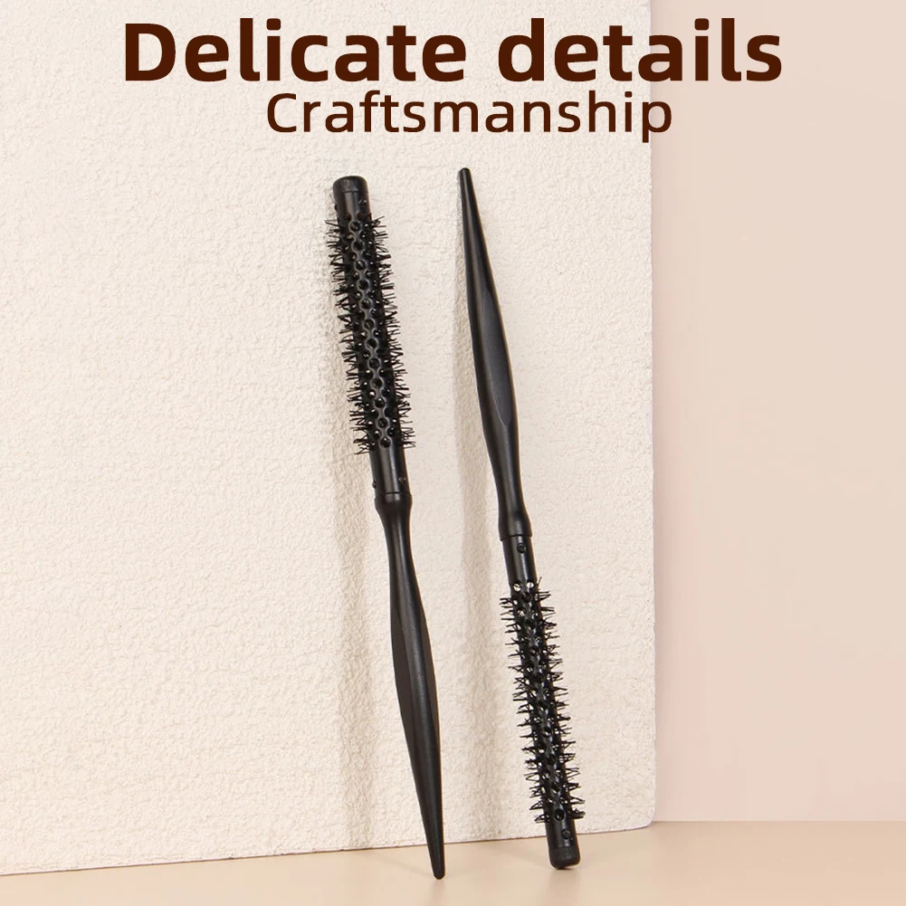 Black Wood Roller Comb For Hair Styling Aluminum Tube Nylon Bristles Pointed Tail Hair Brush With Wooden Handle Hairdressing
