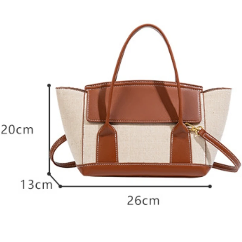 New Vintage Canvas Spliced Pu Leather Tote Handbag for Women Design Fashion Urban Minimalist Style Suitable for Daily Commuting