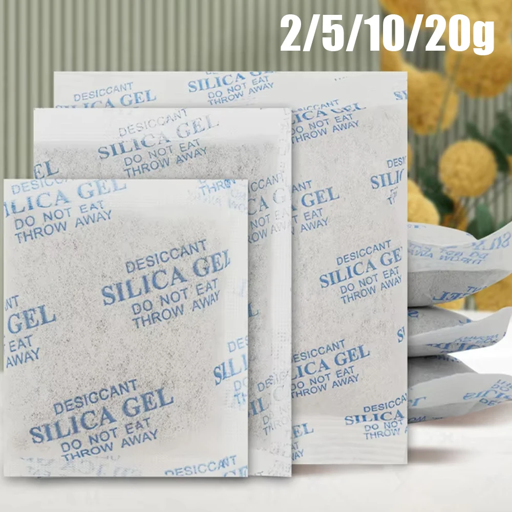 Paquete de secado de silicona de calidad alimentaria, absorbente de humedad no tóxico para cocina, armario, secador de ropa, bolsa deshumidificadora de alimentos, 5/10/20g
