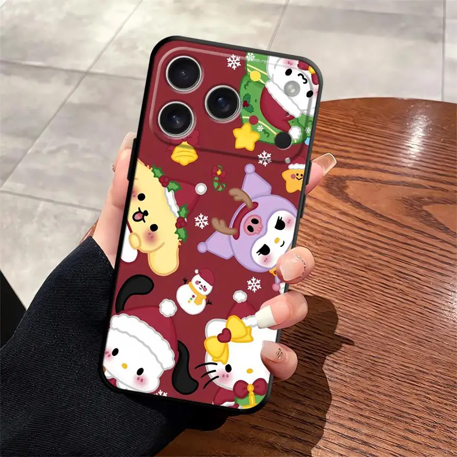 حافظة لهاتف آيفون 13 12 11 17 Pro Max XS XR 15 16 14 Plus 17Air 7 8 غطاء هاتف ناعم أسود لعائلة عيد الميلاد سانريو #3