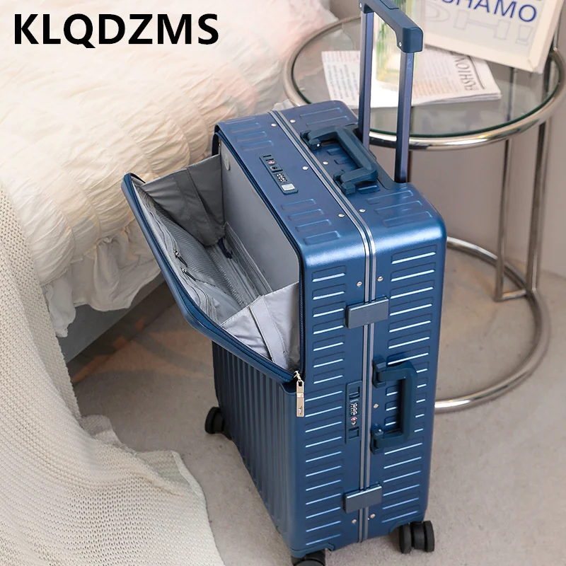 

KLQDZMS Carry-on Luggage Front Opening Laptop Boarding Case 20"24"26Inch Aluminum Frame Trolley Case USB Charging Cabin Suitcase