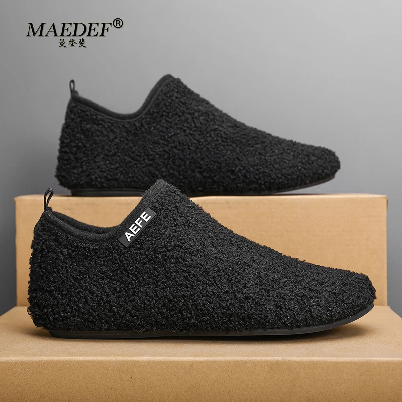 MAEDEF Cotton Shoes Men High Quality Warm Slip on Lightweight Winter Blue Plush Bedroom House Cotton Loafers Men's Warm Shoes