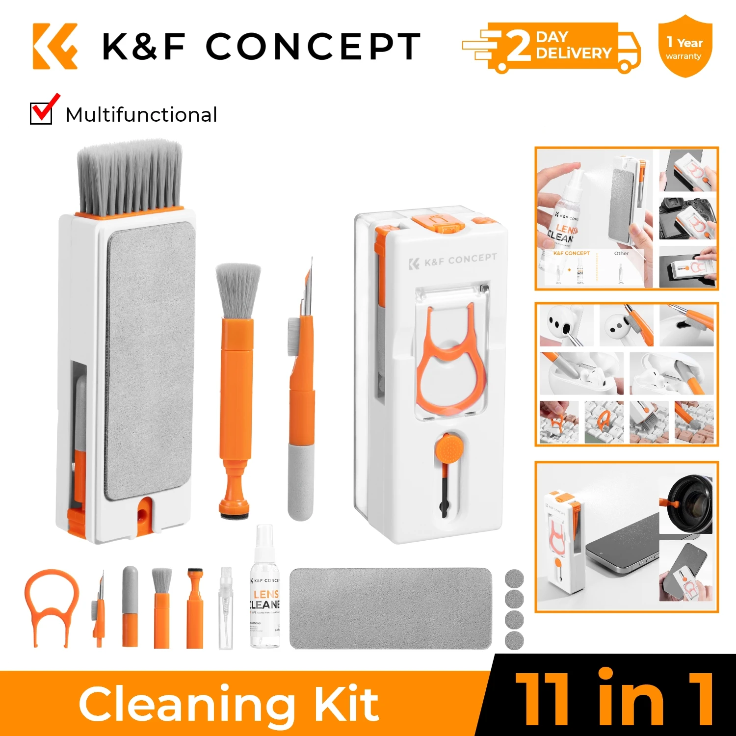 

K&F Concept 11-in-1 Multifunction Keyboard Camera Cleaning Kit Electronic Device Cleaner Set for Phone Tablet PC Camera Earbuds