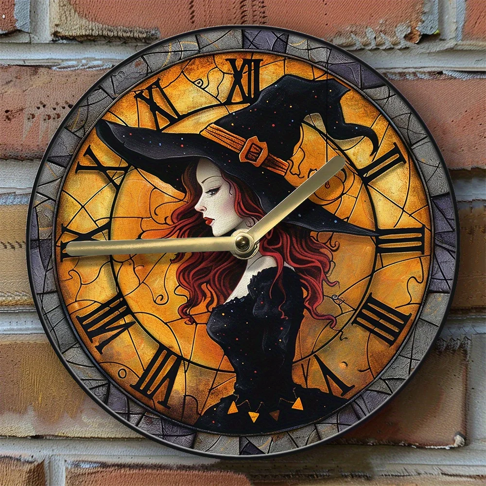 

Witch-Themed Silent Wall Clock, DIY Kit with Sets, High-Definition 2D Print, Seasonal Office and Home Decor, Craft Assembly