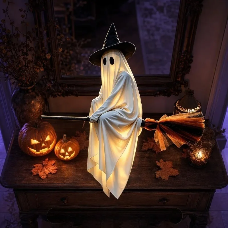 Ghost Decorative Halloween Cute Garden Decorative Ornament Creativity Funny Hang Down With LED Light Festival Hanging Decoration