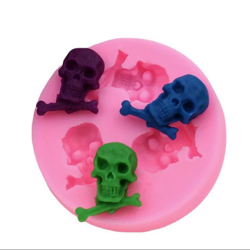 Skull Christening Mould Halloween Fondant Cake decoration Silicone Molds Cupcake Baking Tools handmade soap mold