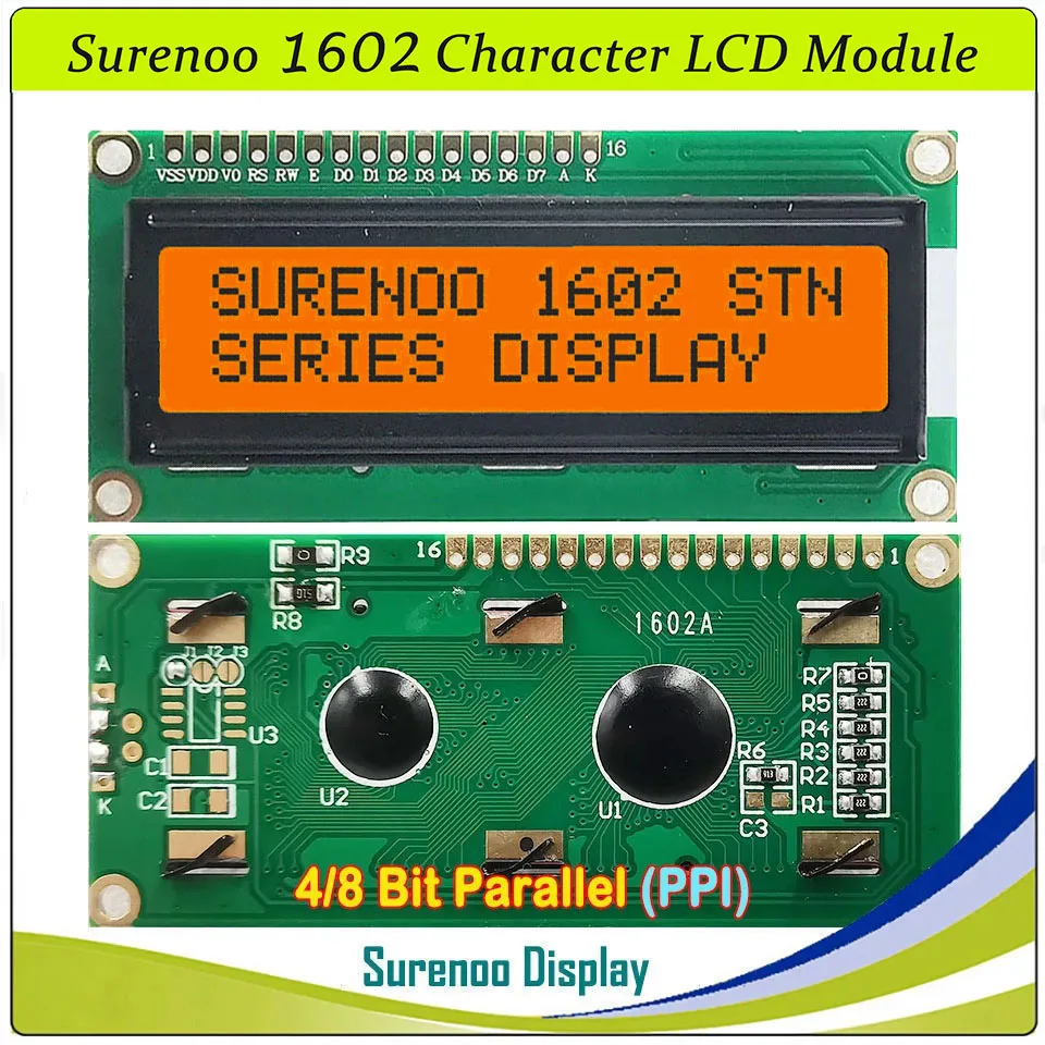 Surenoo 162 16X2 1602 5V Parallelo IIC I2C Carattere Modulo LCD Pannello dello schermo LCM STN Giallo Verde Blu Bianco Cielo Blu