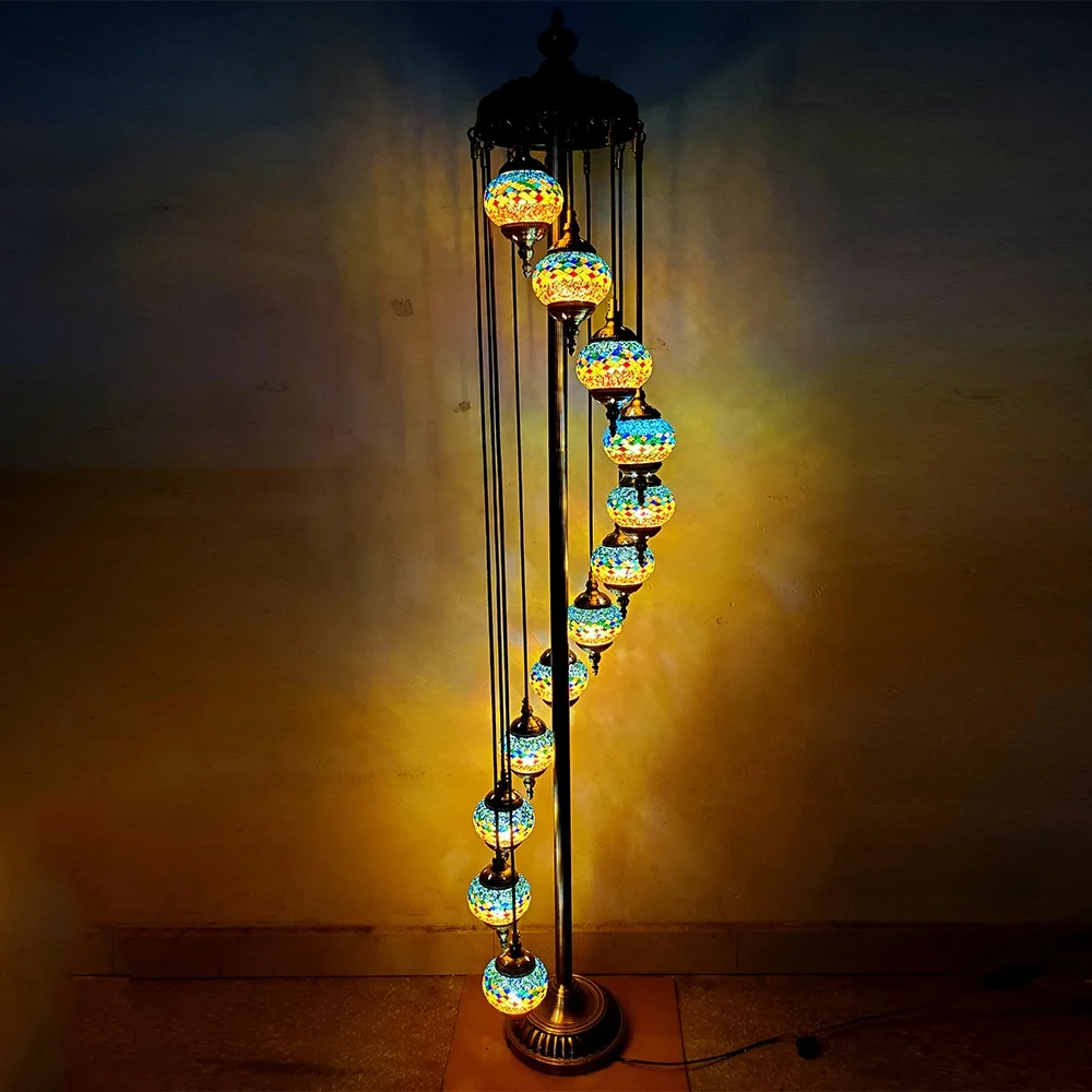 Hotel Living Room Corner Decorative Led Glass Shades Iron Mosaic Turkish Floor Lamp