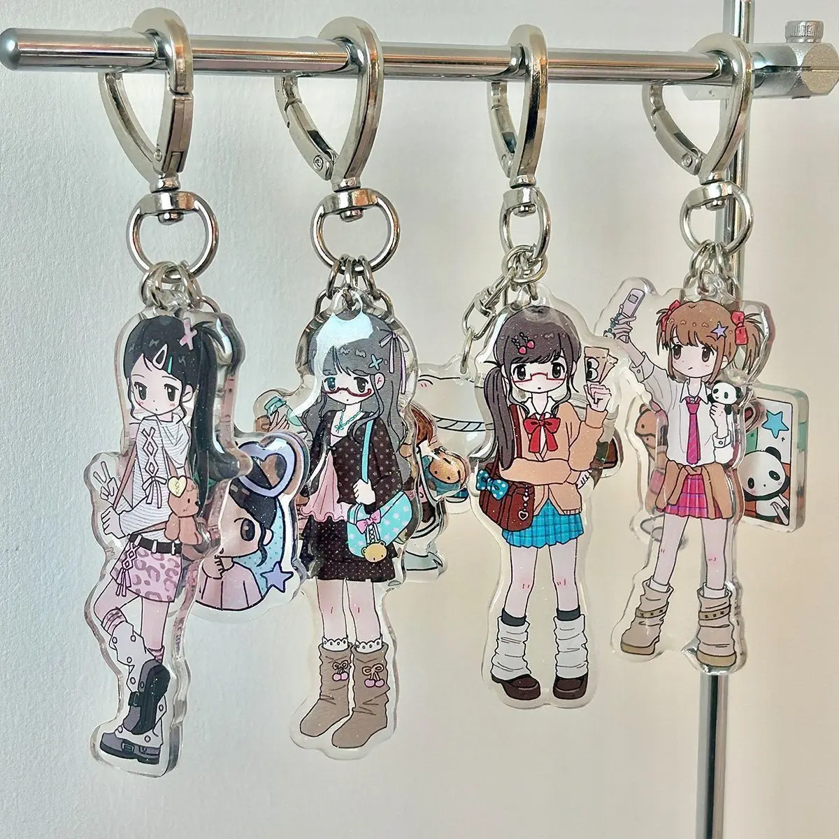 Cute Girl Aesthetic Acrylic Phone Accessories Acrylic Keychain Y2k Style Girl Pendant Hanging Anime Ornament Friends Toys Gifts view 2
