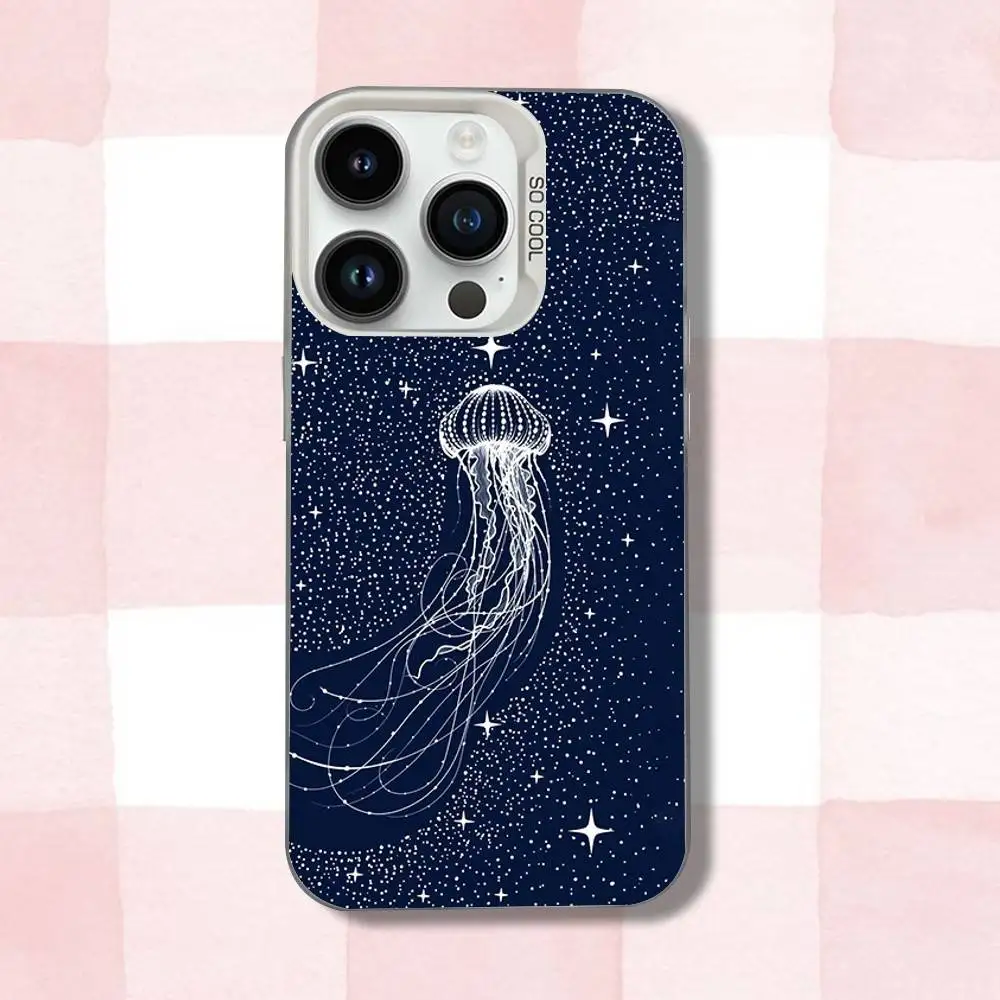 水中動物クラゲ柄 iPhoneケース iPhone 16,15,14,13,12,11,Pro,XS,Max,Plus,Mini,SE対応 ホワイト キャンディマット 耐衝撃カバー