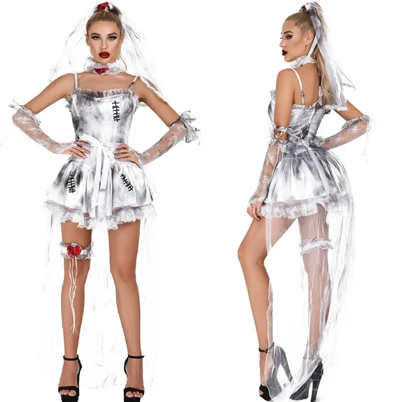 

Witch Dress Halloween Cosplay Costume Evil Witch Dress American Women Fantasy Ghost Bride Dress Game Devil High Street Dress New