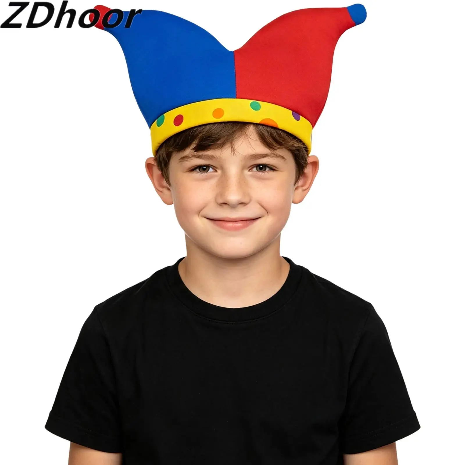 Unisex Adults Kids Contrast Color Clown Hat Brimless Polka Dot Cap Headwear Costume Accessory for Halloween Cosplay Themed Party