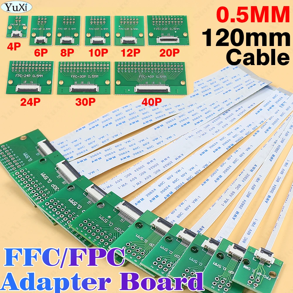 1-10Set FFC/FPC Connector 0.5mm Pitch 120mm Length FFC Cable 6P 8P 10P 12PIN 14PIN 20PIN 30PIN 40PIN 50PIN Adapter Board