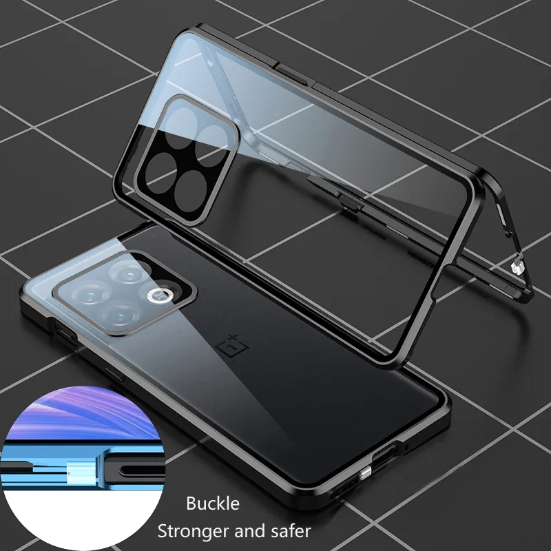 Magnetic Metal Frame Front + Back Glass Snap Buckle Case For OnePlus 11 11R Full Camera Lens Protection Cover Phone Cases