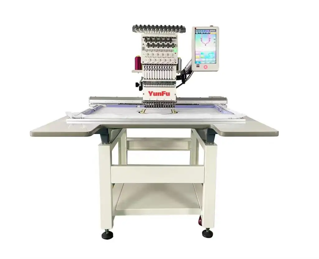 YunFu  500*800 Single Head 12 Needles Cap Mixed Twin Sequin Loose Bead and Cording Device Special Embroidery Machines