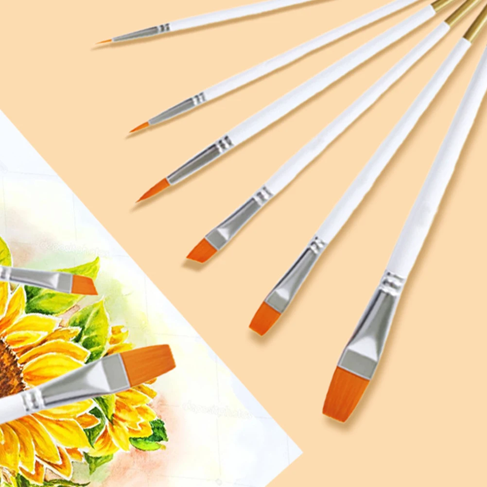 

6pcs Oil Paint Brushes Round Reusable Durable Bristles Sturdy H les Watercolor Household Artist Paint Accessories Gift