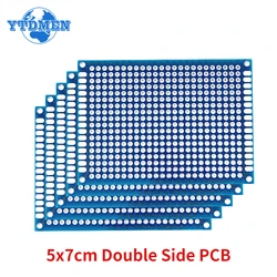 Placa de circuito impreso Universal para Arduino, prototipo de placa PCB de doble cara, azul, 5x7cm, 50x70mm, PCB Experimental, 5 piezas