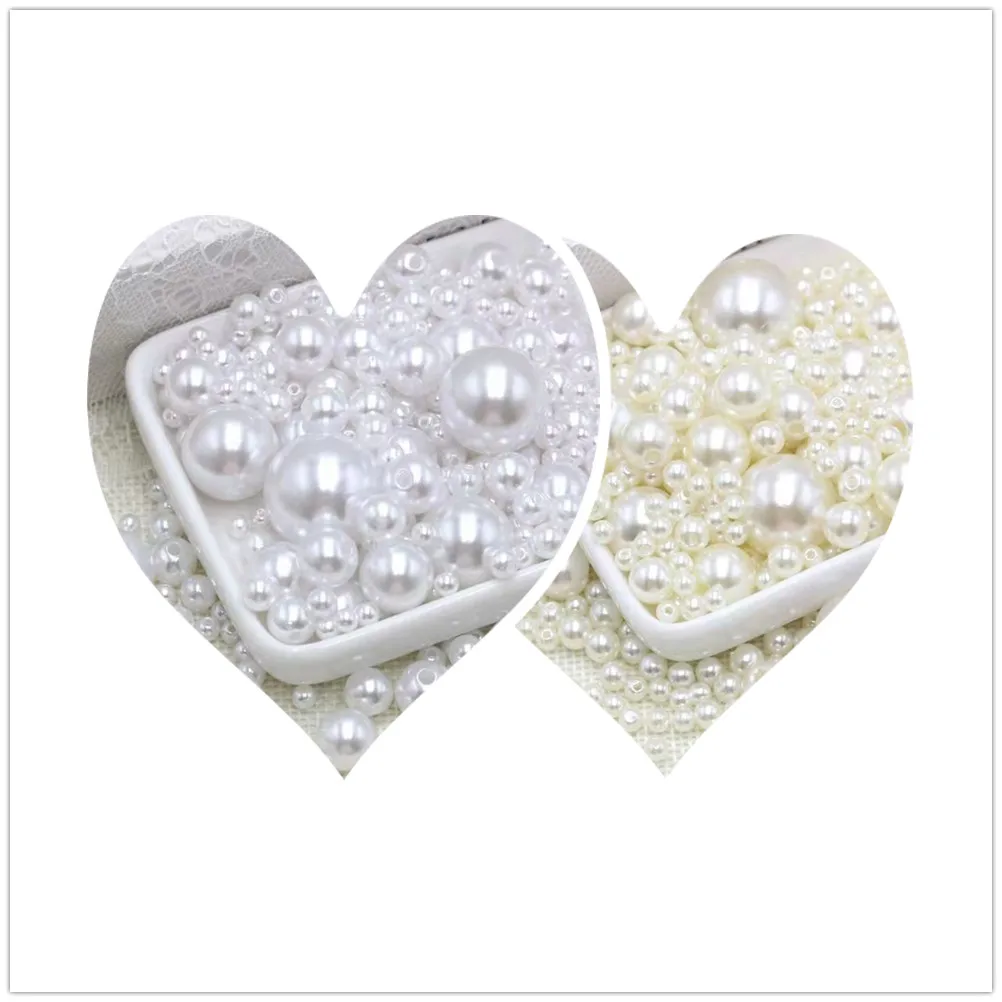 3mm-12mm  size  Pure White/Ivory Pearl wtraight holes round imitation plastic pearl beads for needlework & Jewelry Making