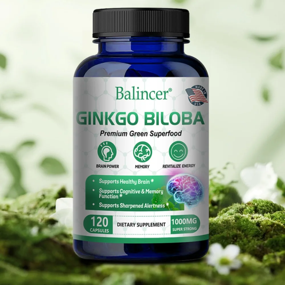 Ginkgo Biloba Capsules - Enhances Brain Function and Mental Alertness,Improves Focus and Attention,Promotes Brain Health,Non-GMO