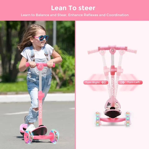 iSinwheel Kid 3 Wheel Electric Scooter, Height Adjustable Folding Pedal Scooter for 3-8 Years Old with Flashing Wheels for Boys