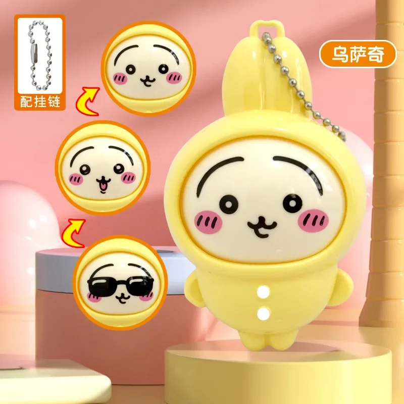 Japanische Anime-Chiikawa-Pyjamaserie, Schlüsselanhänger mit wechselnden Gesichtern, niedlicher, sich drehender Gesichtsanhänger, Sammlerstück, Taschenanhänger, Geschenk für Fans. – Detail 5
