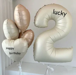 1Set Cream Number 0-9 Balloon Custom Name Stickers Cream Heart Foil Balloons for Birthday Party Baby Shower Decoration