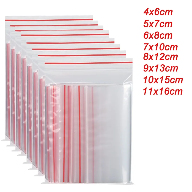 100pcs/pack Plastic Bags Reclosable Transparent Bag Reusable Food Jewelry Storage Package Kitchen Clear Vacuum Zip Bag Thickness