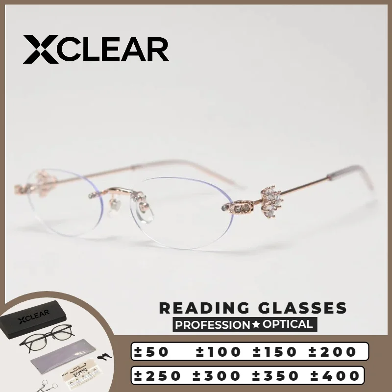 

XCLEAR Optical Anti Blue Ray Myopia Progressive Prescription Eyeglasses Reading Glasses Rimless Diamond Cut Luxury Women Comfort