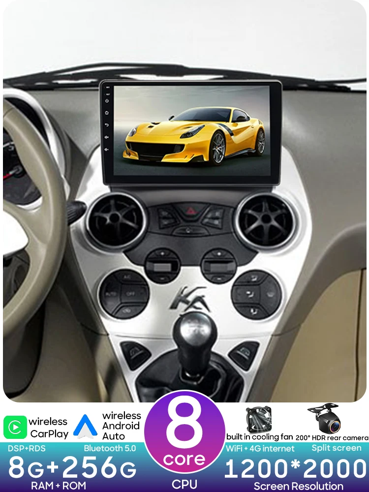 Android 15 voor Ford Ka K2 2008 2009 2010 2011 - 2014 Auto Multimedia Speler Radio Video Stereo CarPlay Auto navigatie GPS 2din - afbeelding 2