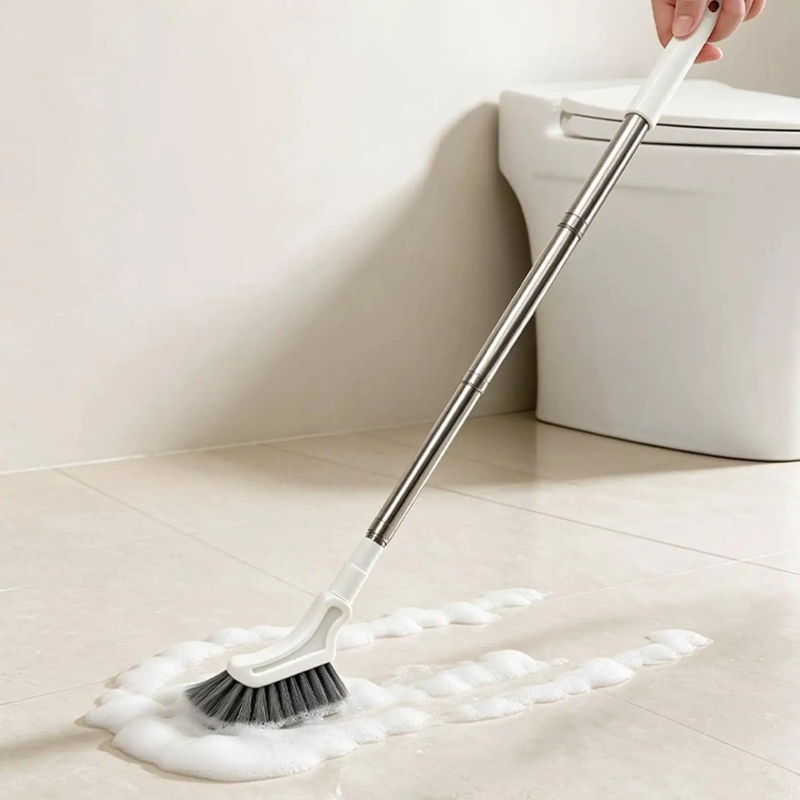 Narrow Head Floor Scrub Brush Telescopic Pole Elastic Bristles Durable Long Handle Floor Scrubber Brush for Kitchen Bathtub