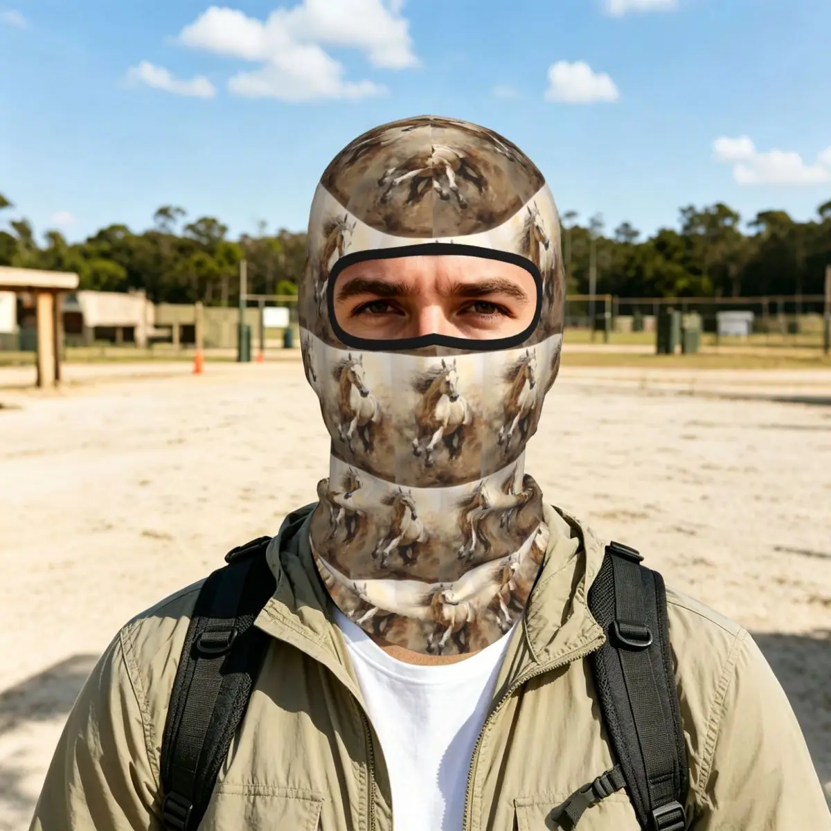 

Horse Galloping In The Desert Illustration Balaclava Full Face Mask Sun Protection Neck Gaiter For Motorcycle Cycling Outdoor