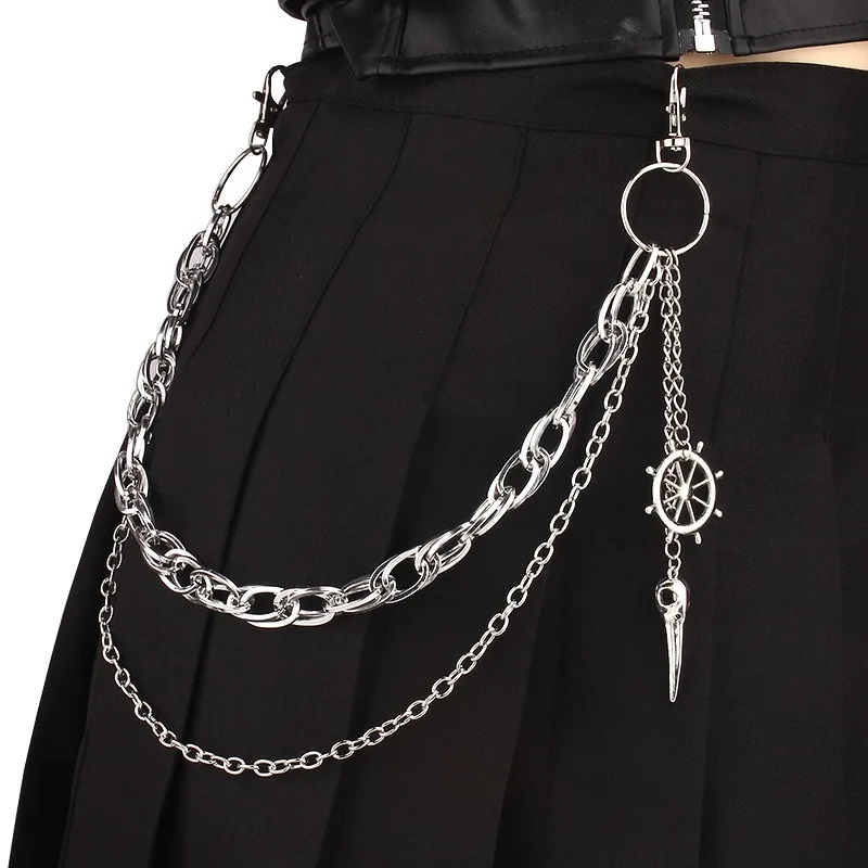 Punk-Nieten-Hosenkette Gothic Rock Hip Hop Dark Style Silberfarbene Mehrlagige Taillenkette Schmuck für Männer und Frauen