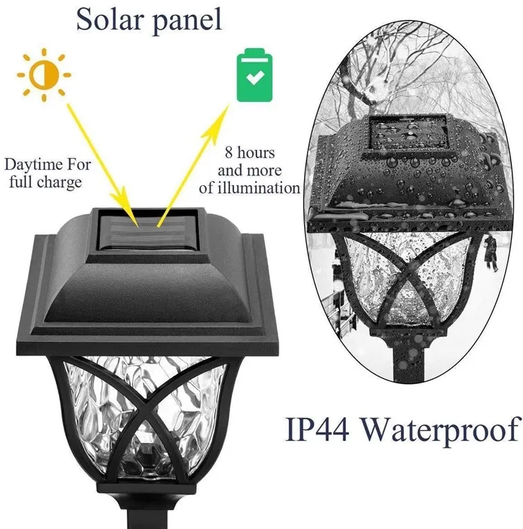 Luces solares para camino al aire libre, luces solares brillantes para patio, impermeables, encendido/apagado automático, luces de jardín para