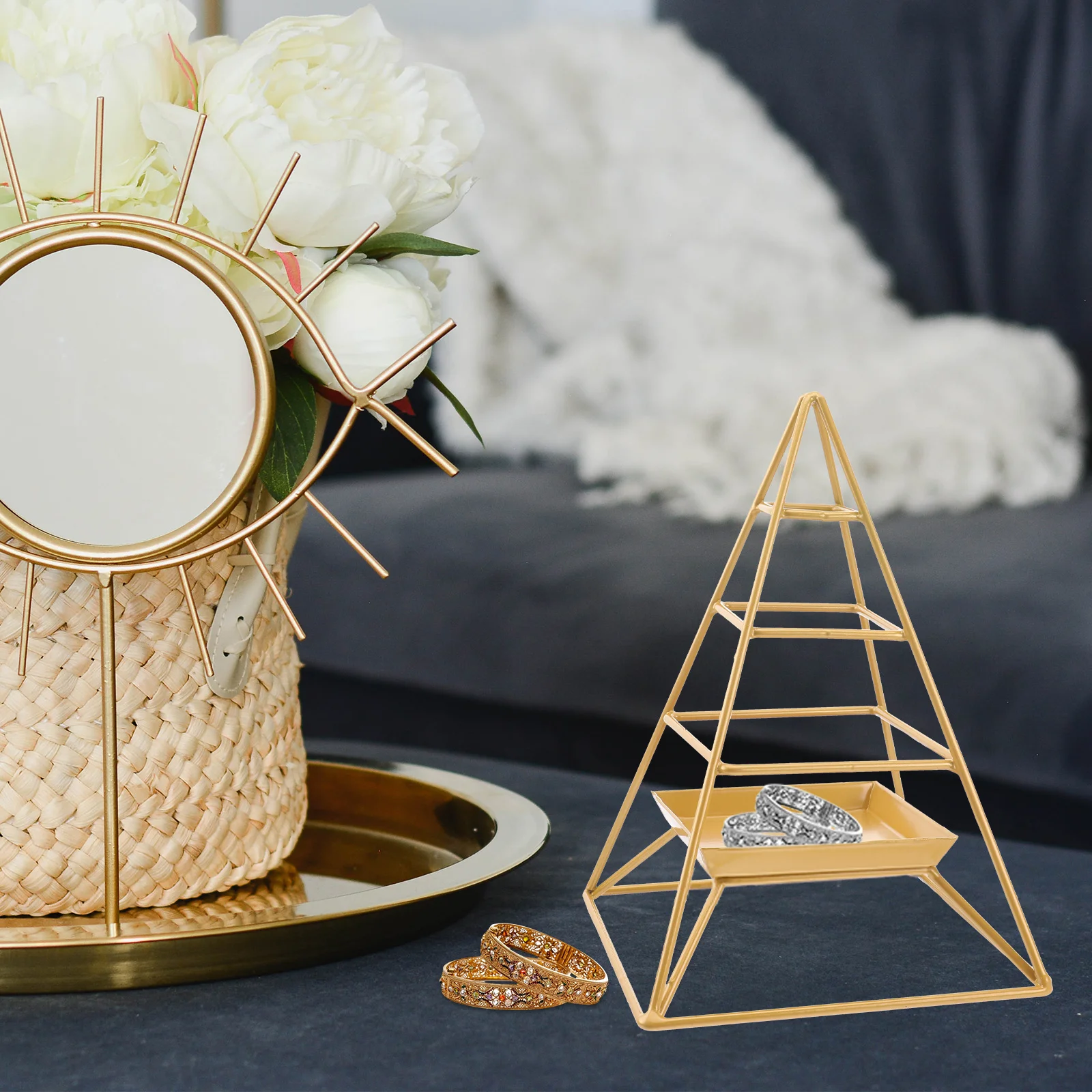 1Pcs Jewelry Rack Golden Iron Durable Three-Layer Jewelry Display Holder Practical Storage Organizer for Earrings Neck Rings
