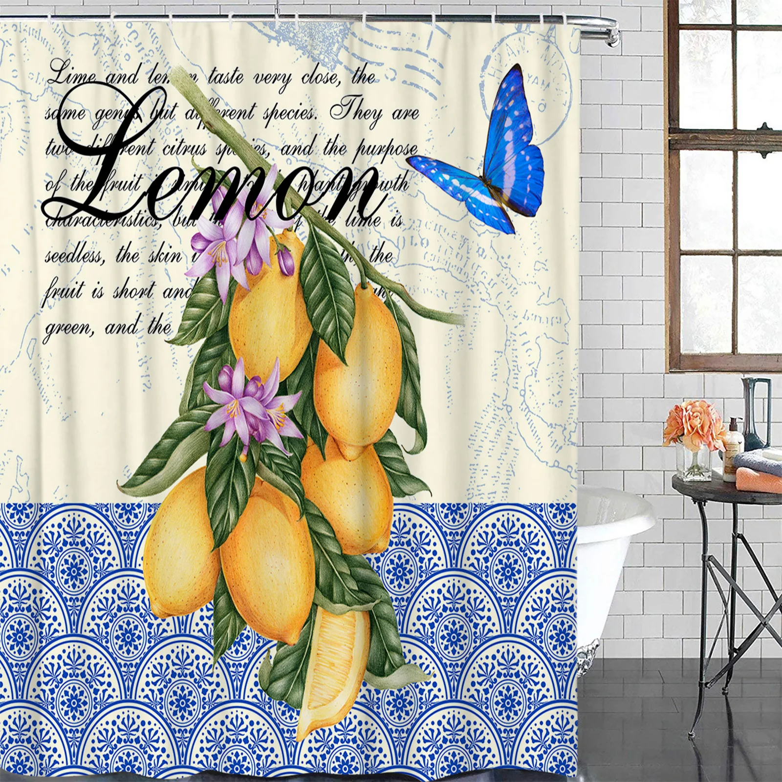 Moroccan Retro Butterfly Fruit Lemon Waterproof Bathroom Decoration Shower Curtain Printed Bathtub Curtains Bathroom Accessories