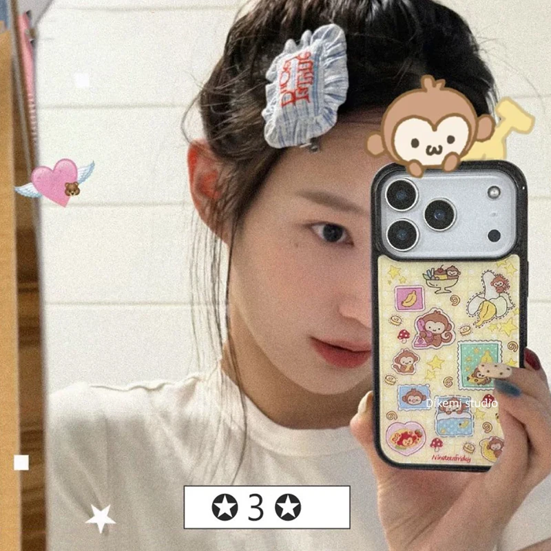 

Korean Ins Blue Yellow Monkey Banana Matte Phone Case For iPhone 17 Air 16 Pro Max 15 14 Plus 13 12 11 Shockproof Back Y2k Cover