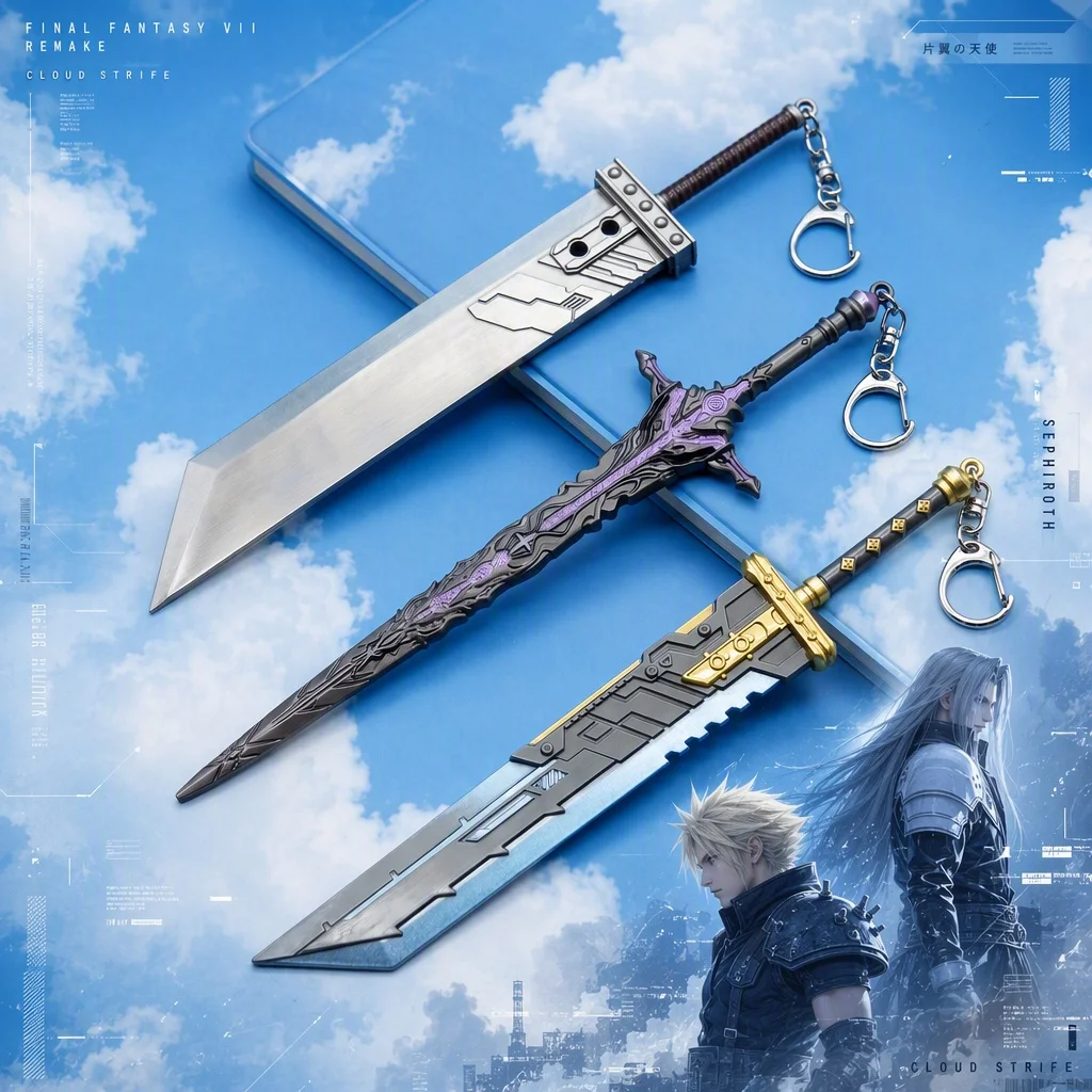 8.6inch Final Fantasy VII FF7 Strife Cloud Katana Anime Cosplay Prop Sword Ninja Knife Blade Sabre Metal Miniature Toy Gift