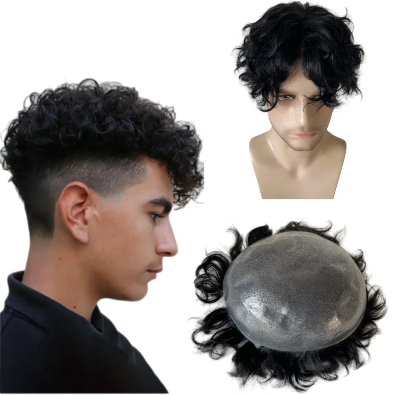 

Бирманские девственные человеческие волосы Шиньоны # 1 парик черного цвета с узлом из кожи 8x10 единиц из полиуретана для азиатских мужчин