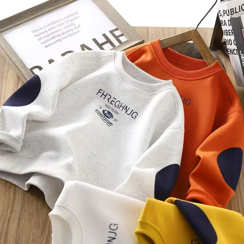 

Boys' Round Neck Hoodie Spring And Autumn Styles Children's Long Sleeves Medium And Large Children's Cool And Trendy Base Shirt