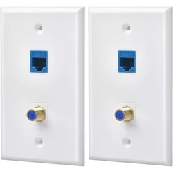 2 paquetes de placa de pared coaxial Ethernet con 1 puerto Keystone Cat6 y 1 puerto tipo F coaxial chapado en oro placas de pared RJ45
