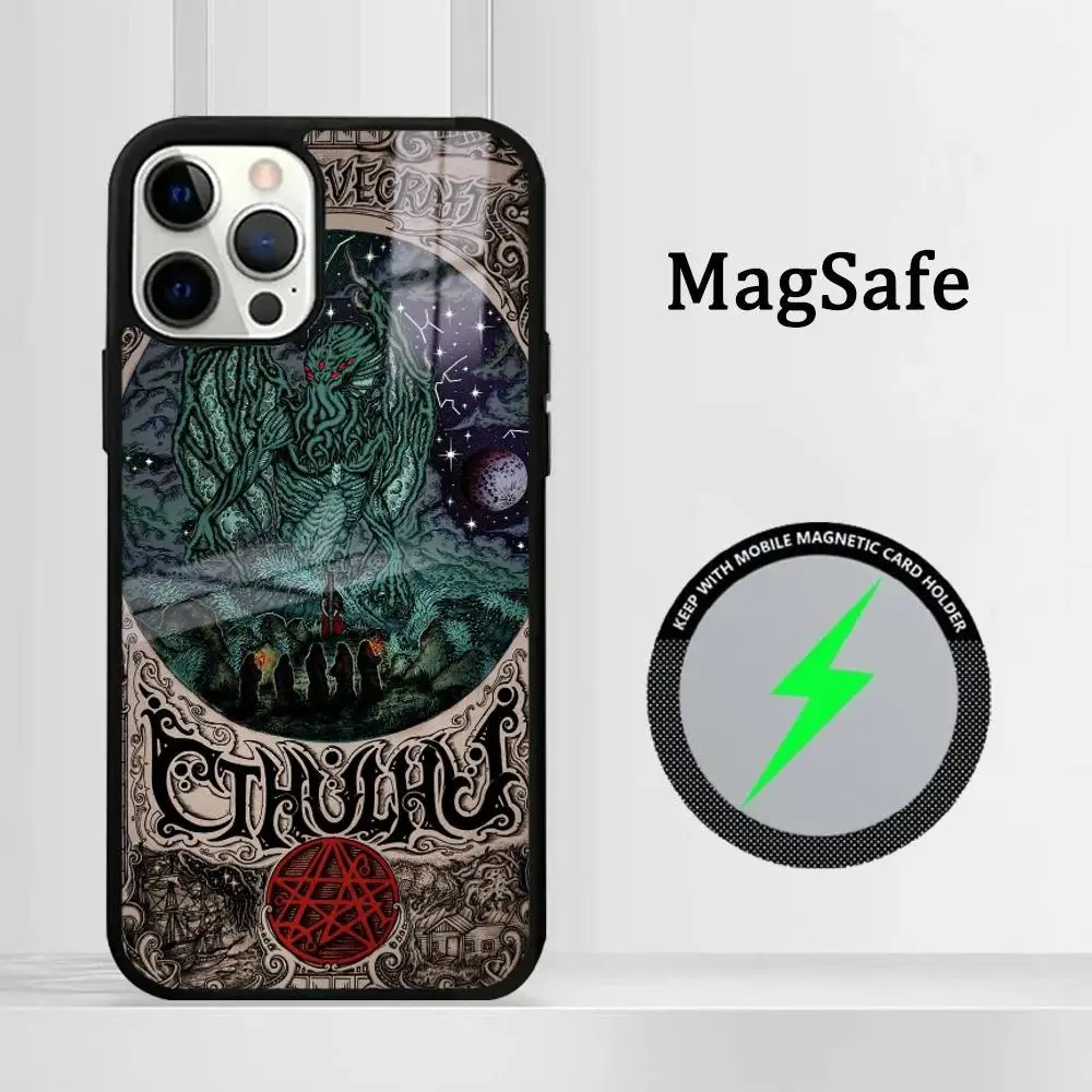 

Cthulhu Painting Phone Case Magnetic Glass Phone Case For Iphone 16 15 14 12 11 13 Pro Max Mini Puls Cover