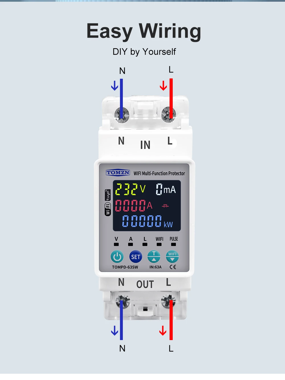 TOMZN 2P 63A 110V 220V Smart Life WLAN-Schalter mit kWh-Messung, Leistungsschalter mit Timer, Spannungs-, Strom- und Leckageschutz – Detail 15