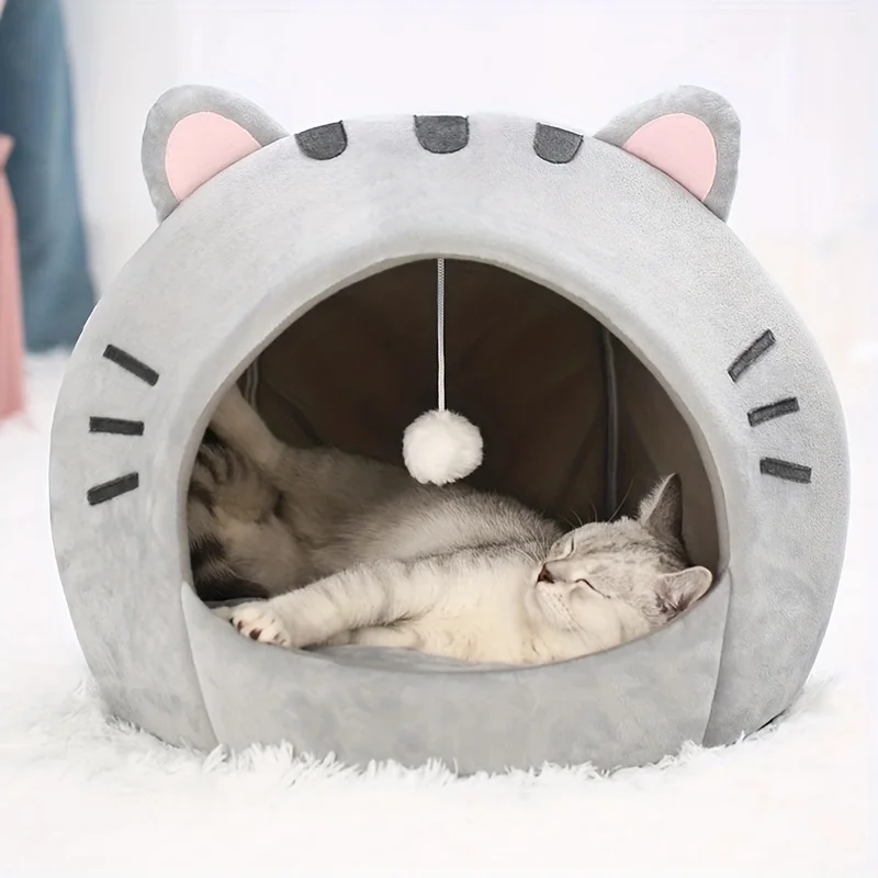 Cama para Gatos com Design de Desenho Animado, Cesto para Cães, Tenda, Caverna para Filhotes, Sofá, Cama para Animais de Estimação, Casa para Gatos Pequenos e Médios, Caverna Aconchegante para Gatinhos, Almofada