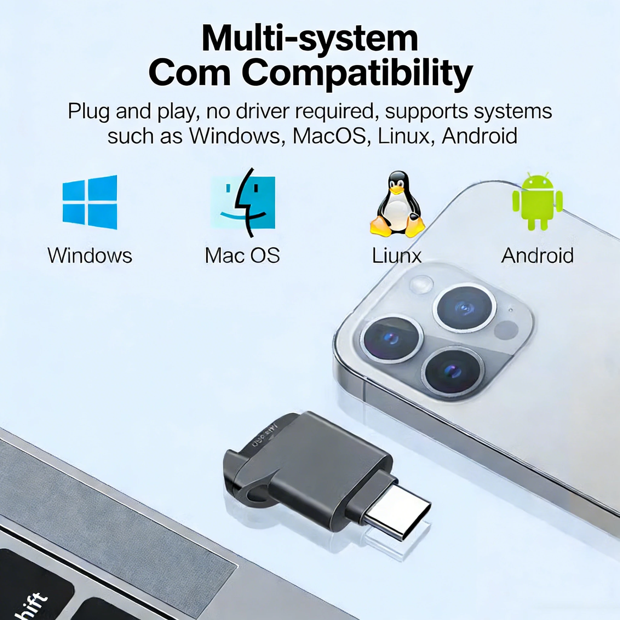 Kebidumei Type-C 2.0 Mini TF Card Reader External High Speed Transfer Memory Type C Reader For Iphone 17 16 Mini TF Card Reader