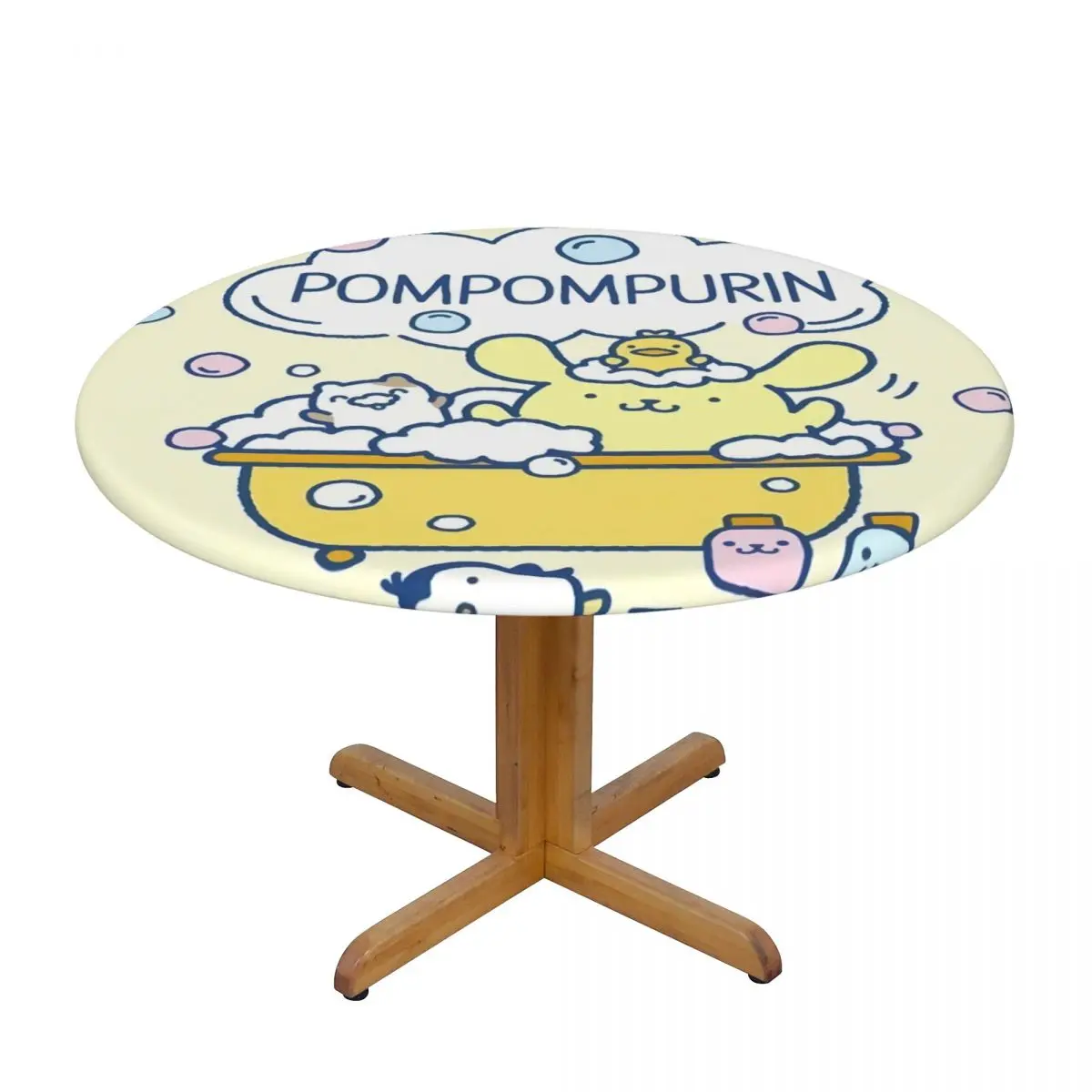 Customized Round Oilproof Pompompurin Sanrio Cartoon Table Cover Fitted Table Cloth Backed Edge Tablecloth for Dining